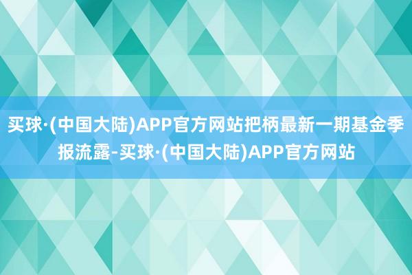 买球·(中国大陆)APP官方网站把柄最新一期基金季报流露-买球·(中国大陆)APP官方网站